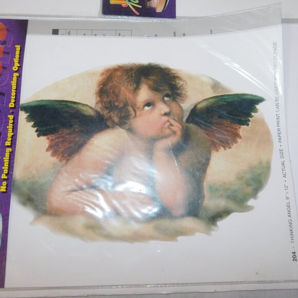 Lot 4 Vintage Jones Tones Iron on Heat Transfers Thinking Angel Cherub 9" x 12" - Picture 4 of 7